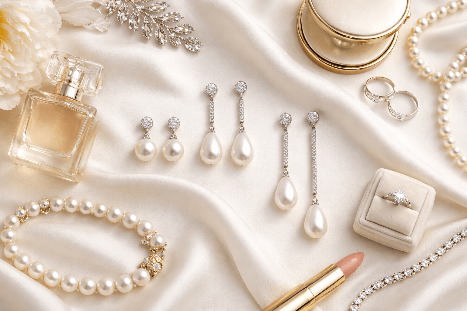 Estilismo de aretes de perlas