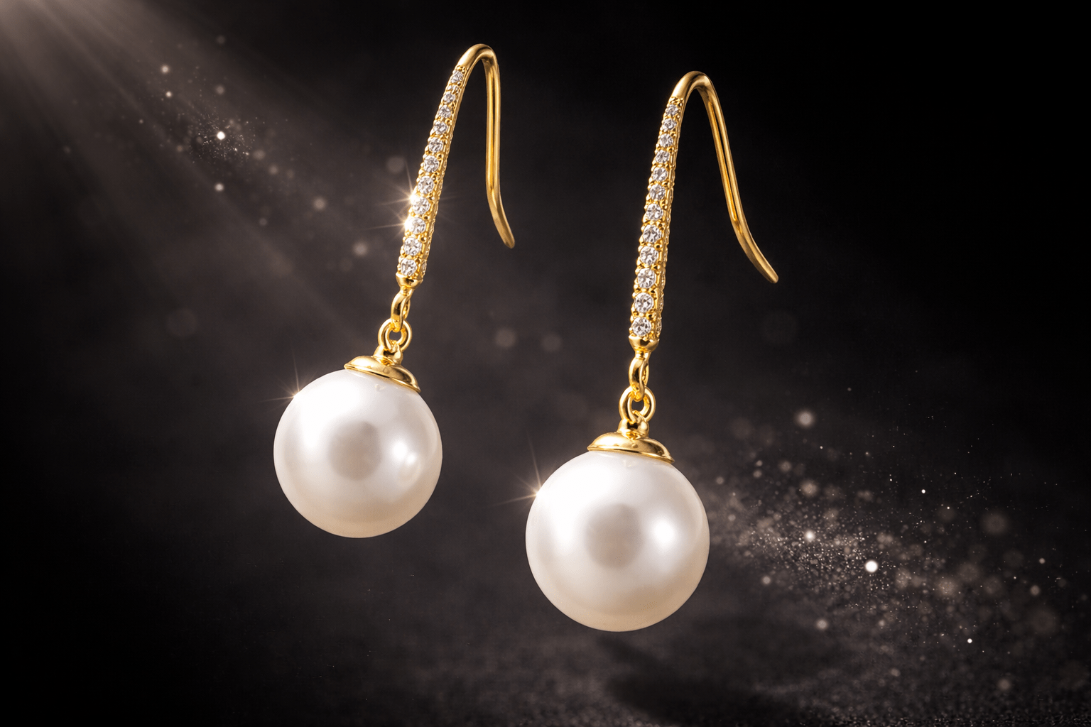 Aretes de oro colgantes con perlas Movimiento