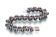 Conjunto de perlas Perla de Agua Dulce de calidad A de 6 a 7mm en color Negro