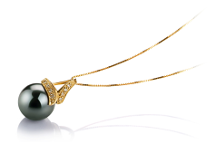 Colgante de perlas Perla Tahití de calidad AAA de 12.5 a 13mm en color Negro
