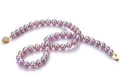 Collar de perlas Perla de Agua Dulce de calidad AAA de 7.5 a 8mm en color Lavanda
