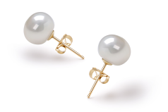 Par de pendientes de perlas Perla de Agua Dulce de calidad AAA de 7 a 8mm en color Blanco