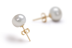 Par de pendientes de perlas Perla de Agua Dulce de calidad AAA de 7 a 8mm en color Blanco