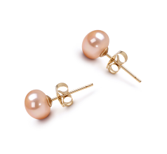 Par de pendientes de perlas Perla de Agua Dulce de calidad AAA de 6 a 7mm en color Rosa