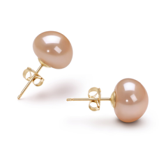 Par de pendientes de perlas Perla de Agua Dulce de calidad AAA de 9 a 10mm en color Rosa