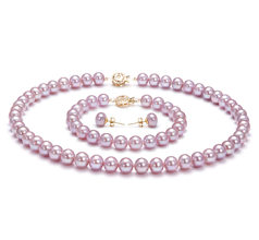 Conjunto de perlas Perla de Agua Dulce de calidad AAA de 7.5 a 8mm en color Lavanda