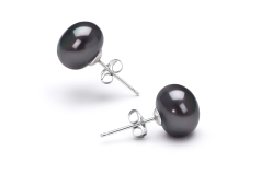 Par de pendientes de perlas Perla de Agua Dulce de calidad AAA de 7 a 8mm en color Negro