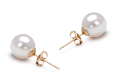 Par de pendientes de perlas Perla Akoya Japonesa de calidad AAA de 7.5 a 8mm en color Blanco