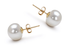 Par de pendientes de perlas Perla de Agua Dulce de calidad AAA de 9 a 10mm en color Blanco