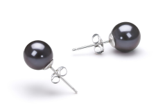 Par de pendientes de perlas Perla de Agua Dulce de calidad AAAA de 7 a 8mm en color Negro