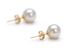 Par de pendientes de perlas Perla de Agua Dulce de calidad AAAA de 7 a 8mm en color Blanco
