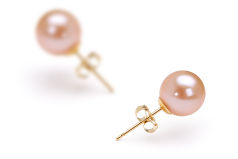 Par de pendientes de perlas Perla de Agua Dulce de calidad AAAA de 7 a 8mm en color Rosa