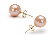Par de pendientes de perlas Perla de Agua Dulce de calidad AAAA de 9 a 10mm en color Rosa
