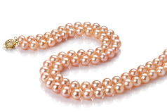 Collar de perlas Perla de Agua Dulce de calidad AA de 7 a 8mm en color Rosa
