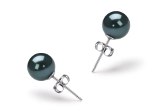 Par de pendientes de perlas Perla Akoya Japonesa de calidad AAA de 6 a 7mm en color Negro