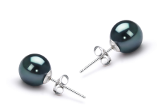Par de pendientes de perlas Perla Akoya Japonesa de calidad AAA de 7.5 a 8mm en color Negro