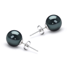 Par de pendientes de perlas Perla Akoya Japonesa de calidad AAA de 8.5 a 9mm en color Negro