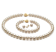 Conjunto de perlas Perla de Agua Dulce de calidad AAAA de 7 a 8mm en color Blanco