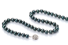 Collar de perlas Perla Akoya Japonesa de calidad AAA de 6.5 a 7mm en color Negro
