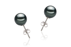 Par de pendientes de perlas Perla Tahití de calidad AAA de 8 a 9mm en color Negro