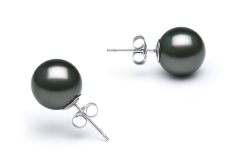 Par de pendientes de perlas Perla Tahití de calidad AAA de 10 a 11mm en color Negro