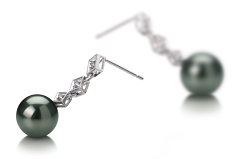 Par de pendientes de perlas Perla Tahití de calidad AAA de 8 a 9mm en color Negro