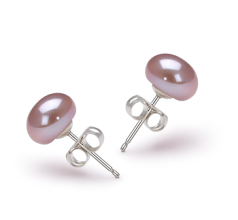 Par de pendientes de perlas Perla de Agua Dulce de calidad AA de 7 a 8mm en color Lavanda