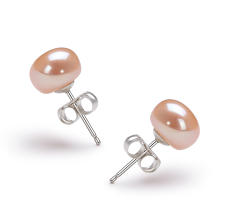 Par de pendientes de perlas Perla de Agua Dulce de calidad AA de 7 a 8mm en color Rosa
