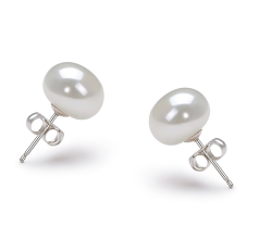 Par de pendientes de perlas Perla de Agua Dulce de calidad AA de 9 a 10mm en color Blanco