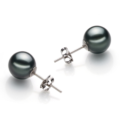 Par de pendientes de perlas Perla Tahití de calidad AAA de 9 a 10mm en color Negro