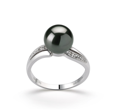 Anillo de perlas Perla Tahití de calidad AAA de 8 a 9mm en color Negro