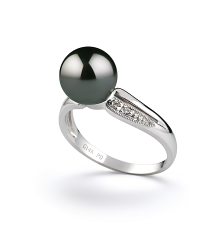Anillo de perlas Perla Tahití de calidad AAA de 8 a 9mm en color Negro