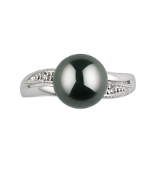 Anillo de perlas Perla Tahití de calidad AAA de 8 a 9mm en color Negro