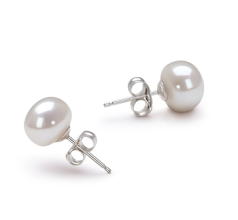 Par de pendientes de perlas Perla de Agua Dulce de calidad AA de 7 a 8mm en color Blanco