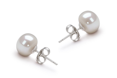Par de pendientes de perlas Perla de Agua Dulce de calidad AA de 7 a 8mm en color Blanco
