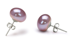 Par de pendientes de perlas Perla de Agua Dulce de calidad AA de 9 a 10mm en color Lavanda