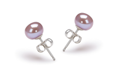Par de pendientes de perlas Perla de Agua Dulce de calidad AA de 6 a 7mm en color Lavanda