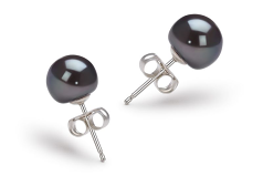 Par de pendientes de perlas Perla de Agua Dulce de calidad AA de 7 a 8mm en color Negro
