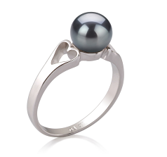 Anillo de perlas Perla de Agua Dulce de calidad AA de 6 a 7mm en color Negro