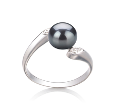 Anillo de perlas Perla de Agua Dulce de calidad AAA de 6 a 7mm en color Negro