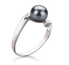 Anillo de perlas Perla de Agua Dulce de calidad AAA de 6 a 7mm en color Negro