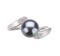 Anillo de perlas Perla de Agua Dulce de calidad AAA de 6 a 7mm en color Negro