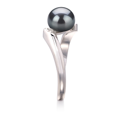 Anillo de perlas Perla de Agua Dulce de calidad AAA de 6 a 7mm en color Negro