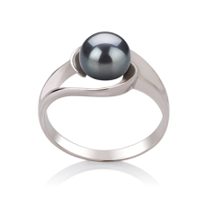 Anillo de perlas Perla de Agua Dulce de calidad AAA de 6 a 7mm en color Negro