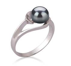 Anillo de perlas Perla de Agua Dulce de calidad AAA de 6 a 7mm en color Negro