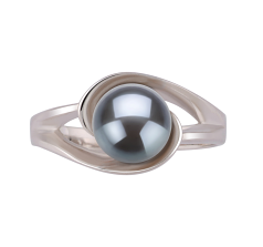 Anillo de perlas Perla de Agua Dulce de calidad AAA de 6 a 7mm en color Negro