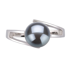 Anillo de perlas Perla de Agua Dulce de calidad AAA de 7 a 8mm en color Negro