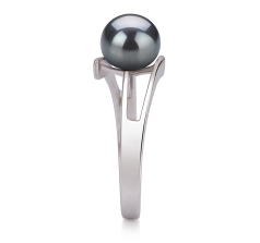 Anillo de perlas Perla de Agua Dulce de calidad AAA de 7 a 8mm en color Negro
