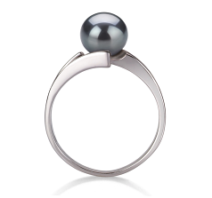 Anillo de perlas Perla de Agua Dulce de calidad AAA de 7 a 8mm en color Negro