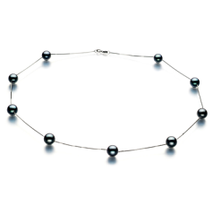 Collar de perlas Perla Akoya Japonesa de calidad AAA de 7 a 8mm en color Negro